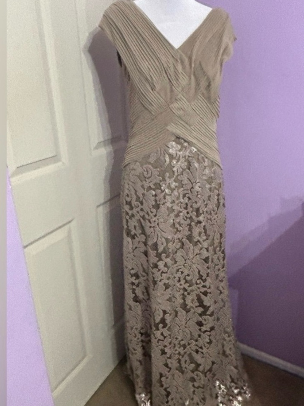 Gorgeous Tadashi Shoji Nude Appliqué Gown